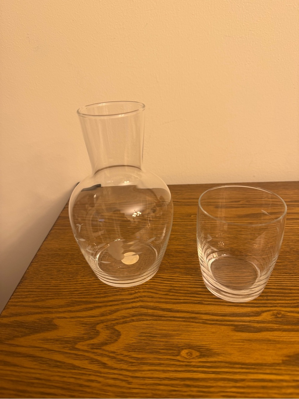 Vintage Princess House Heritage Etched Glass Bedside Water Carafe & Tumbler Set